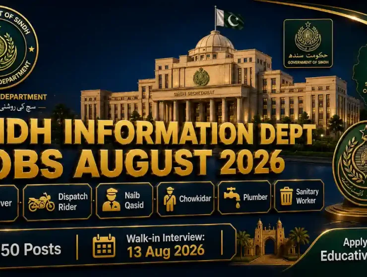 Government of Sindh Information Department Jobs August 2026 — Driver Dispatch Rider Naib Qasid Chowkidar Plumber Sanitary Worker