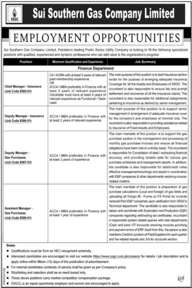 SSGC Sui Southern Gas Company Jobs August 2026 Advertisement — Jang Karachi 2 August 2026