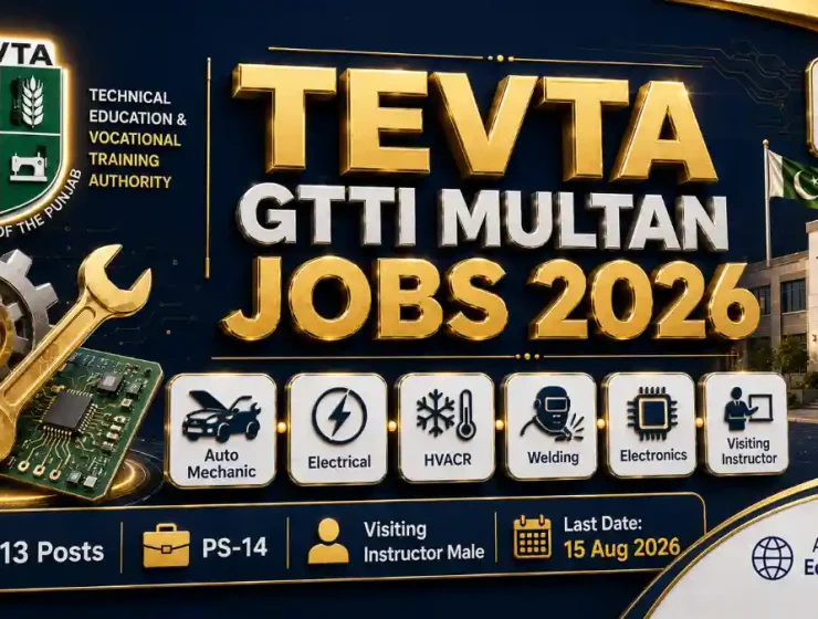 TEVTA GTTI Multan Jobs August 2026 — Visiting Instructor Male Auto Mechanic Electrical HVACR Welding Electronics PS-14