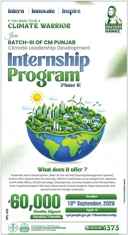 CM Punjab Climate Leadership Internship Program Batch-III Advertisement — 3 September 2026