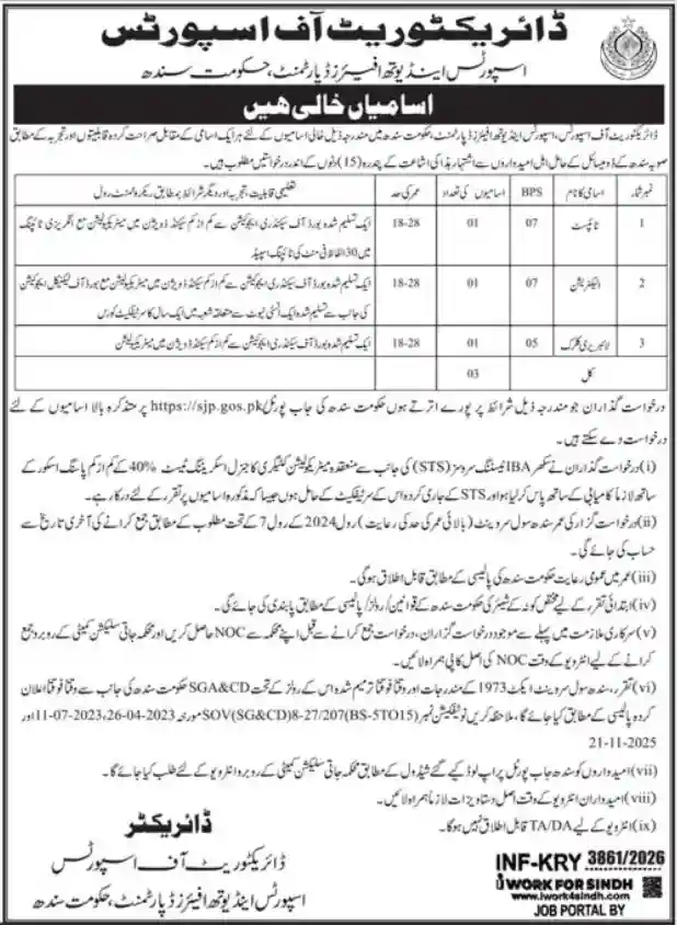 Sports Youth Affairs Department Jobs September 2026 Advertisement — Jang 3 September 2026