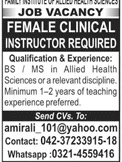 Female clinical instructor job, Family Institute of Allied Health Sciences