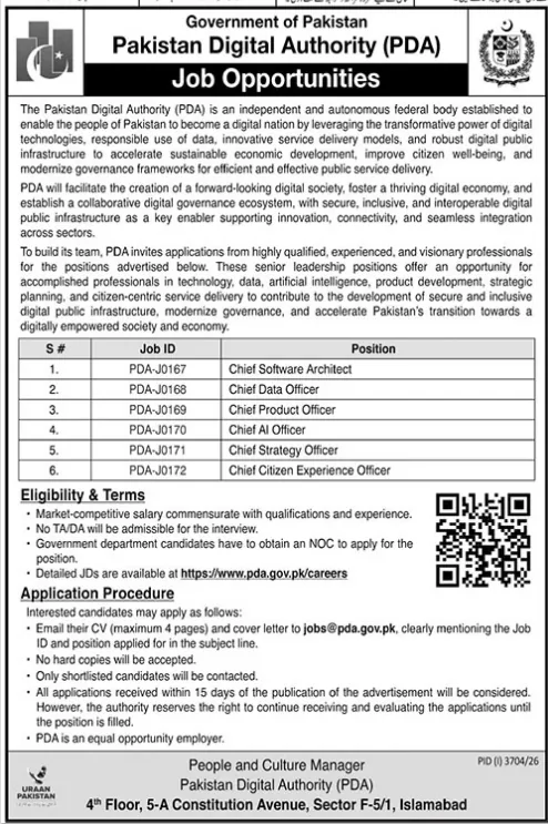 pakistan digital authority 6 chief posts jang quetta