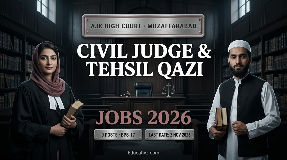 AJK High Court Muzaffarabad Civil Judge and Tehsil Qazi jobs 2026, 9 posts BPS-17, last date 2 November 2026 | Educativz