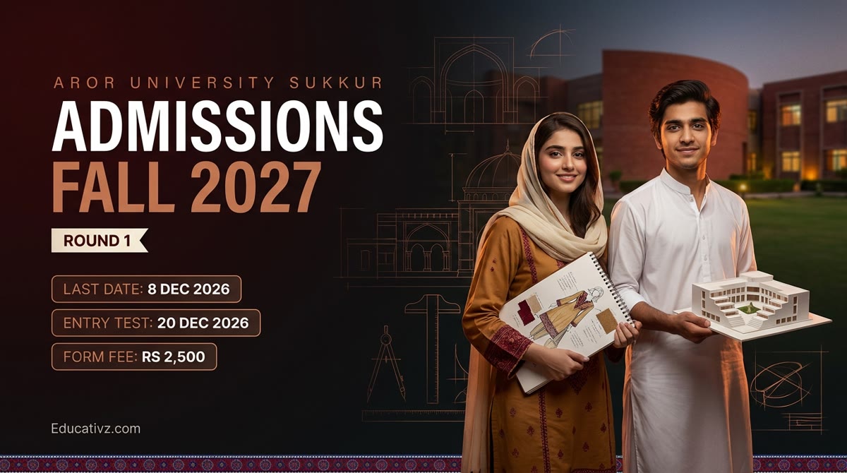 Aror University Sukkur admission Fall 2027 Round 1: last date 8 Dec 2026, entry test 20 Dec 2026, form fee Rs 2,500 | Educativz