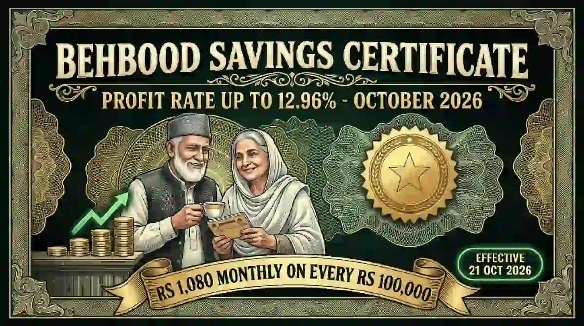 Behbood Savings Certificate profit rate 12.96% October 2026, new CDNS National Savings rates | Educativz
