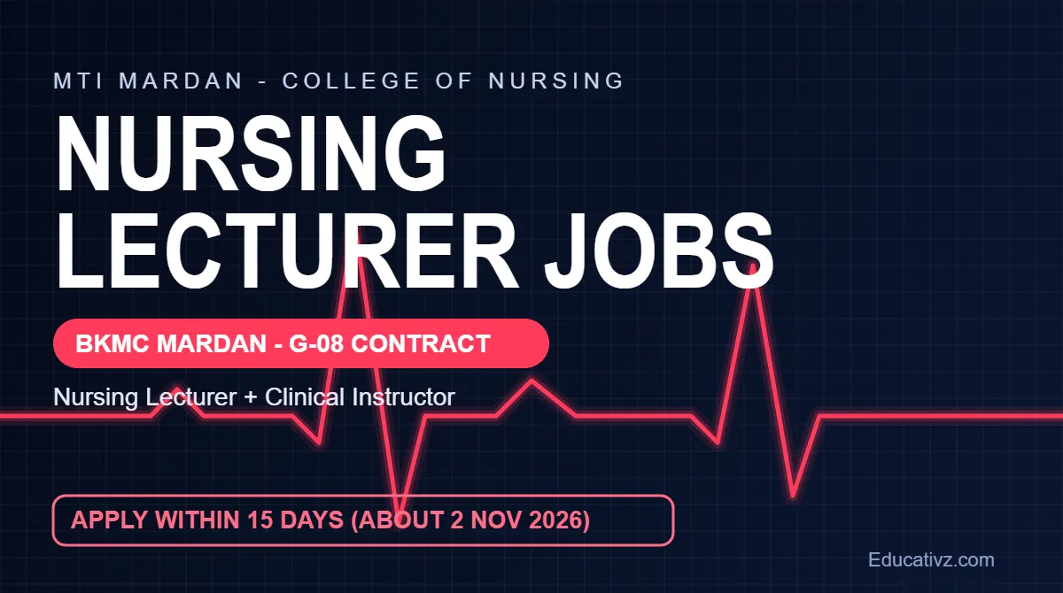 Bacha Khan Medical College Mardan College of Nursing jobs 2026: Nursing Lecturer and Clinical Instructor G-08 | Educativz