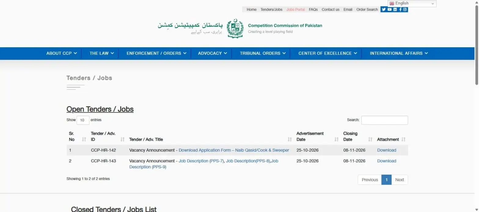 CCP website tenders jobs CCP-HR-143 job description PPS-7 PPS-8 PPS-9 closing date 08-11-2026
