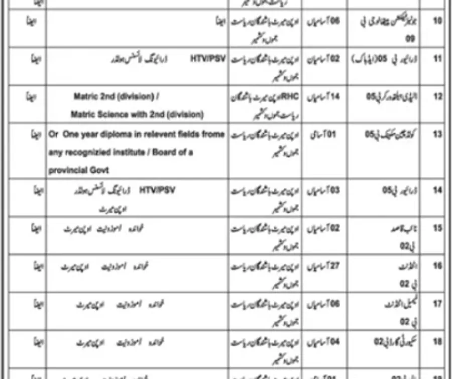 DHO Kotli AJK permanent posts BPS-02 to BPS-05 Driver Cold Chain Technician Naib Qasid Attendant Mali Cook vacancies