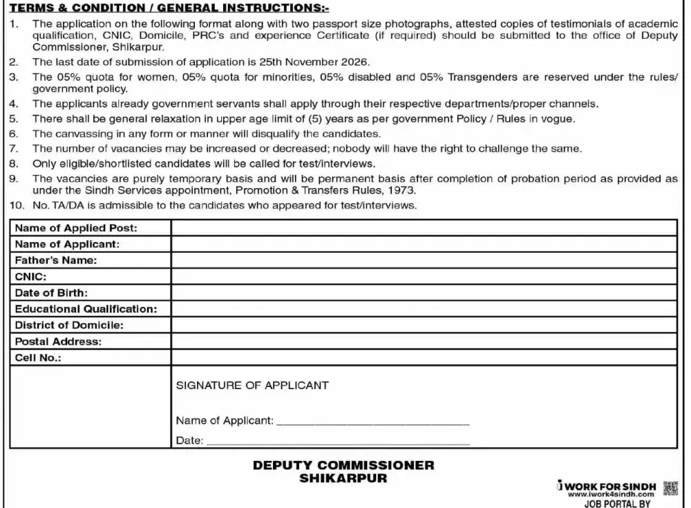 Deputy Commissioner Shikarpur application format and terms and conditions Dawn 28 October 2026