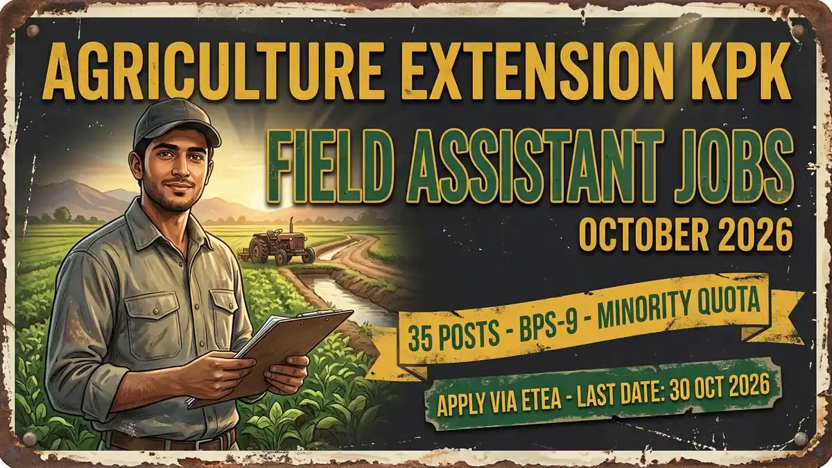 DG Agriculture Extension KPK Field Assistant jobs October 2026, 35 posts BPS-9, minority quota, apply via ETEA | Educativz