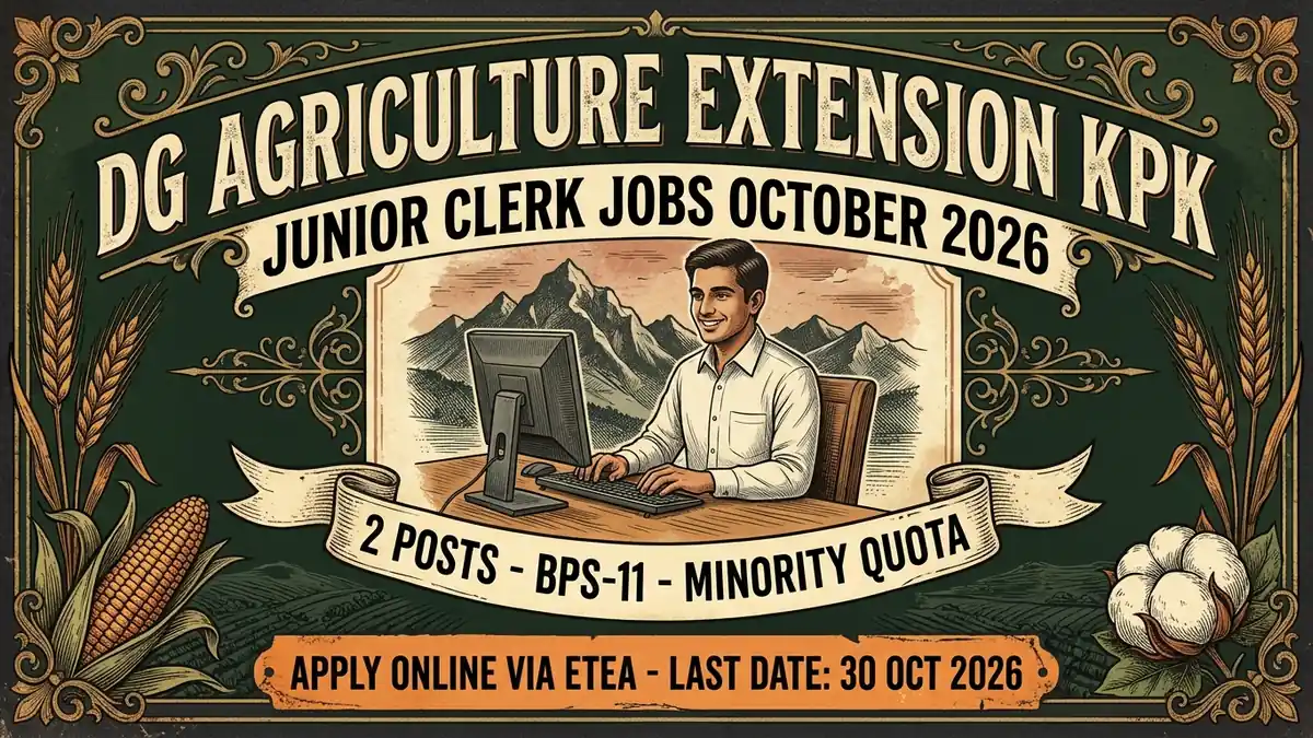 DG Agriculture Extension KPK Junior Clerk jobs 2026, 2 posts BPS-11, minority quota, apply via ETEA | Educativz