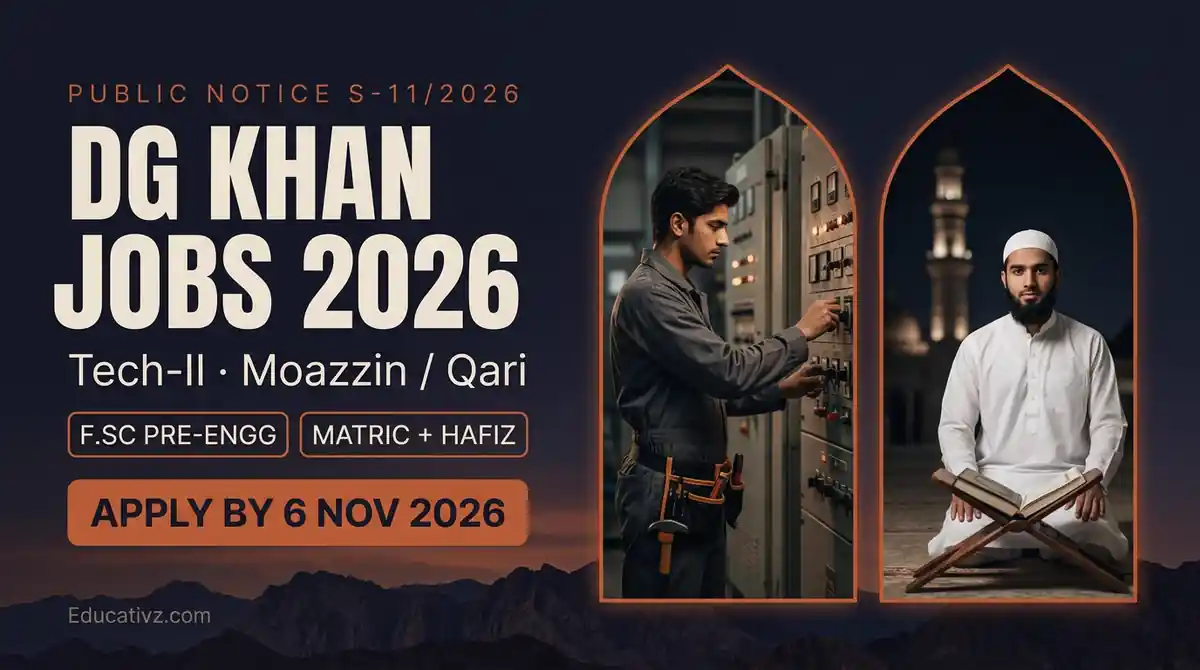 Public Sector Organization DG Khan jobs 2026, Public Notice S-11/2026: Tech-II and Moazzin Qari SPS-03, apply online at hrd1902.com.pk by 6 November 2026 | Educativz