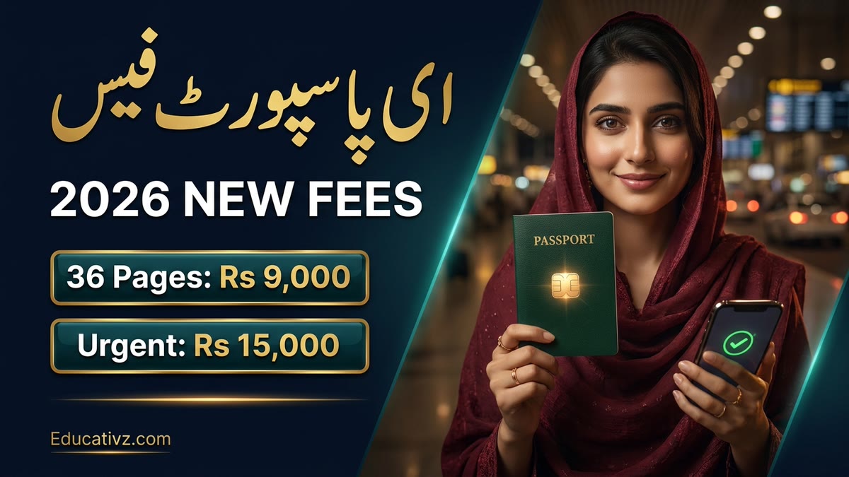 E-passport fee in Pakistan 2026: 36 pages Rs 9,000 normal, urgent Rs 15,000 | Educativz