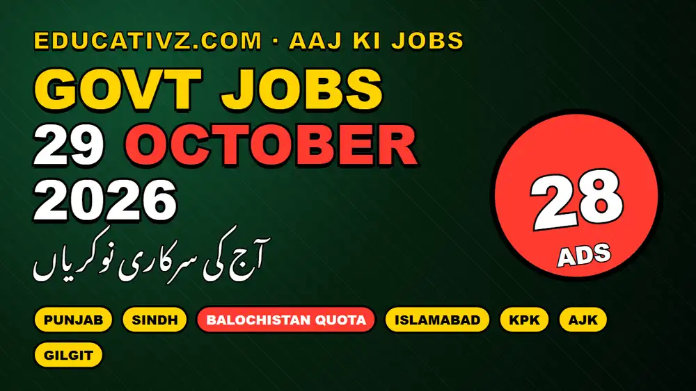 Latest Govt Jobs in Pakistan 29 October 2026 - 28 new ads