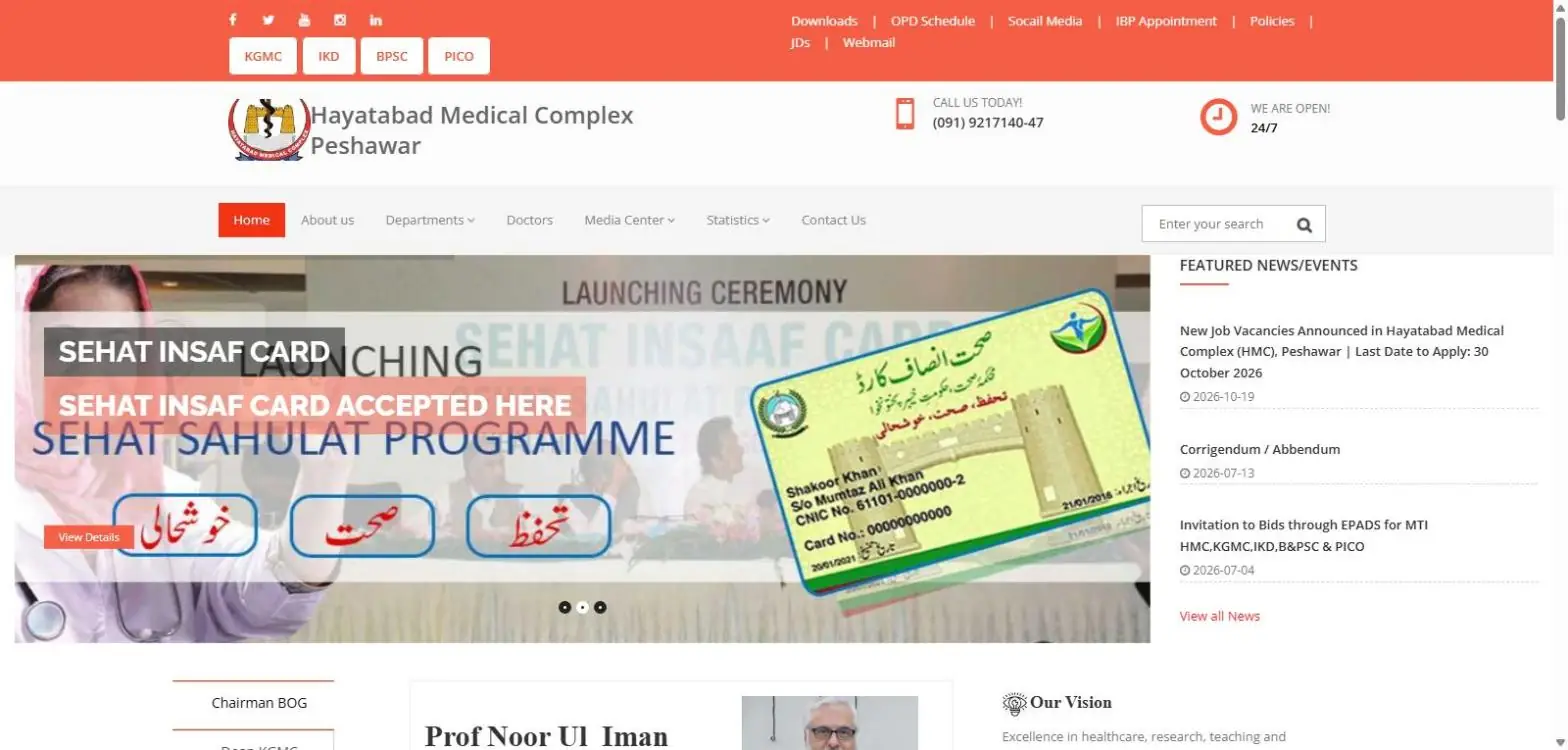 Hayatabad Medical Complex Peshawar official website home page featured news 24 October 2026