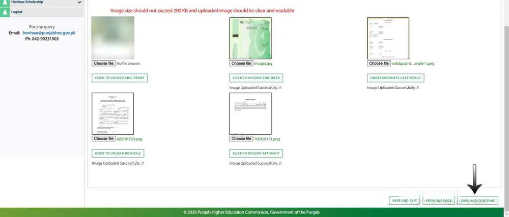 Honhaar Scholarship Documents tab upload CNIC, certificates, domicile, affidavit (official guide)