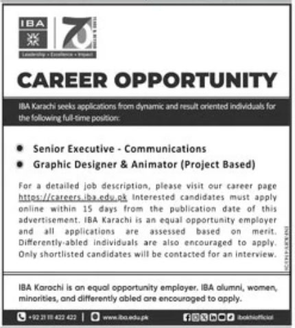 IBA Karachi jobs October 2026 communications graphic designer