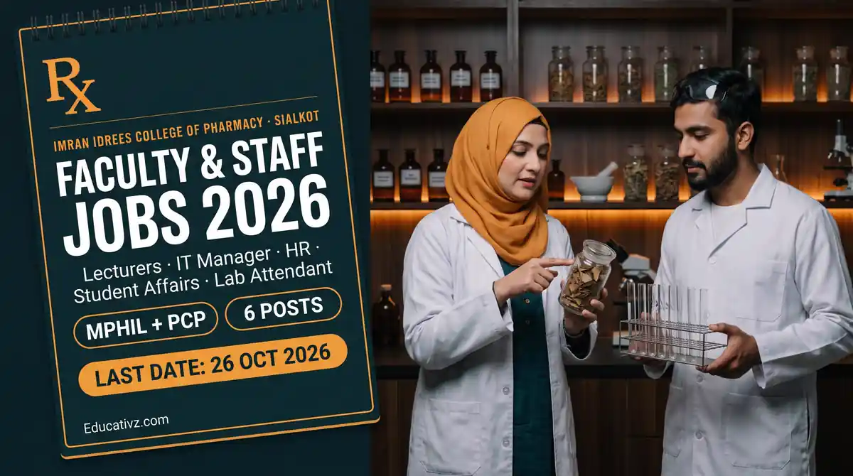 Imran Idrees College of Pharmacy Sialkot Jobs 2026, Lecturer Pharmacognosy, Pharmacy Practice, IT Manager, HR Manager, Lab Attendant, last date 26 October 2026 | Educativz