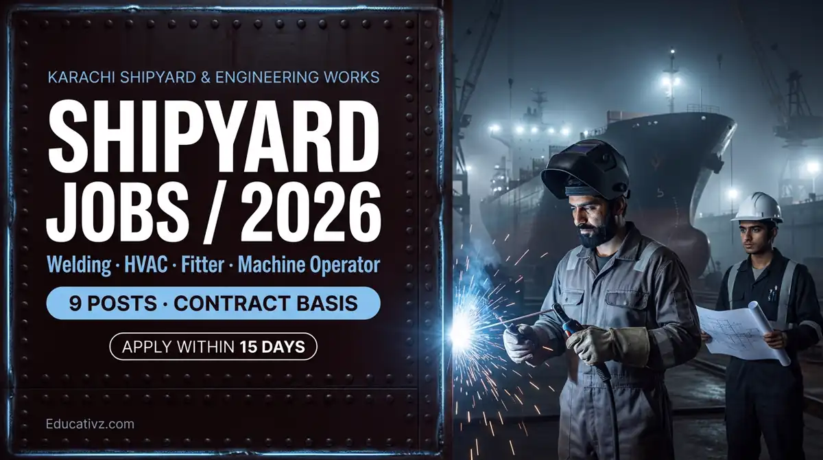 Karachi Shipyard (KSEW) jobs 2026: welding, HVAC, fitter and machine operator posts, contract basis | Educativz