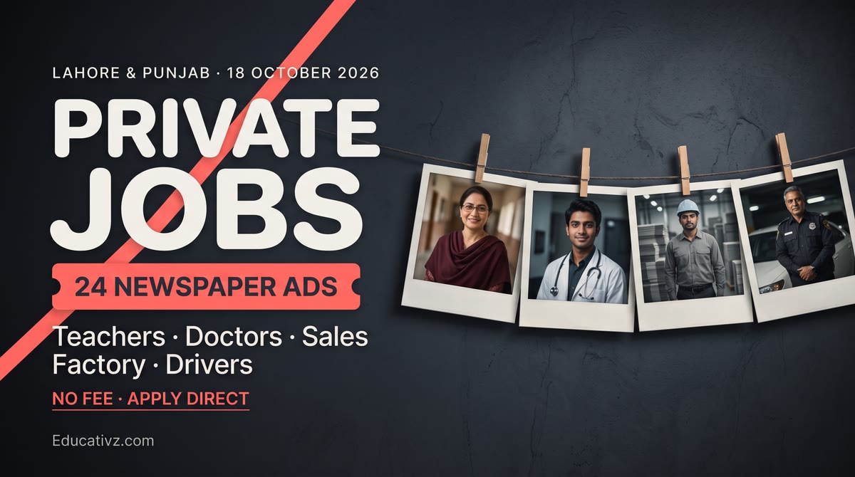 Lahore and Punjab private jobs 18 October 2026, 24 newspaper ads from Daily Jang Lahore | Educativz