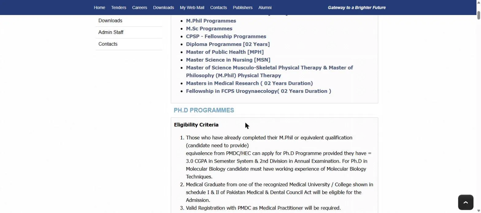 LUMHS PhD programme eligibility criteria official courses page 24 October 2026