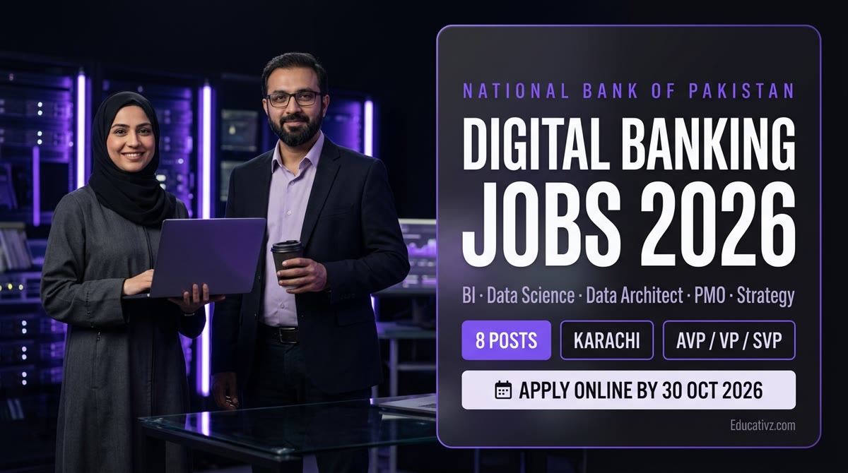 NBP Digital Banking Jobs 2026: 8 posts in Karachi (AVP, VP, SVP) for BI, Data Science, Data Architect, PMO and Strategy, apply online by 30 Oct 2026 | Educativz