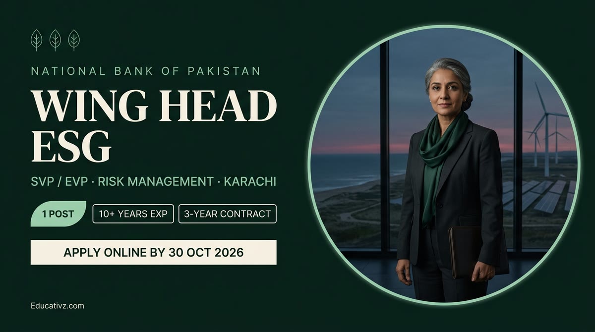 NBP Wing Head ESG job 2026 Karachi: SVP/EVP, 1 post, 3-year contract, apply online by 30 Oct 2026 | Educativz