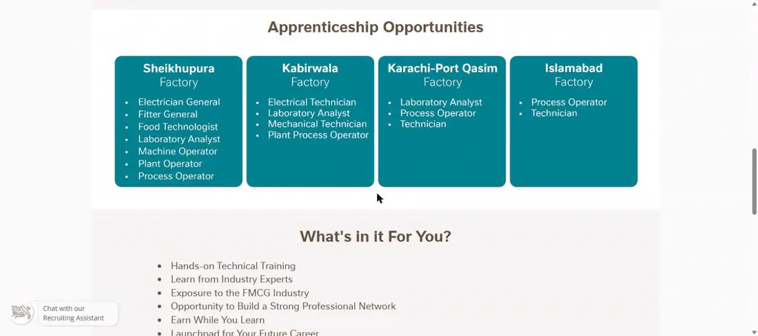 Nestlé Pakistan apprenticeship 2026 factories Sheikhupura Kabirwala Karachi Port Qasim Islamabad trades