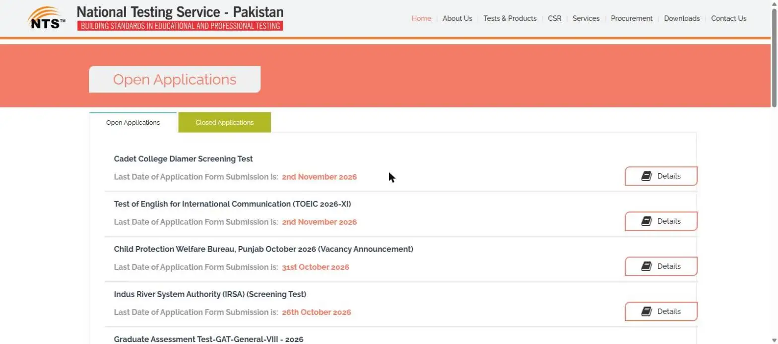NTS Open Applications page 29 October 2026 SZMC Zahir Pir Assistant not yet listed