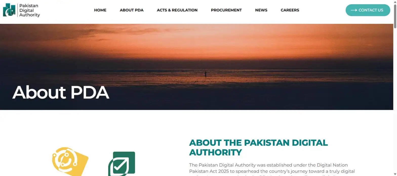 About PDA page on pda.gov.pk
