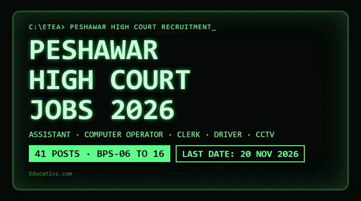 Peshawar High Court jobs 2026 ETEA 41 posts Assistant Driver Junior Clerk, last date 20 November | Educativz