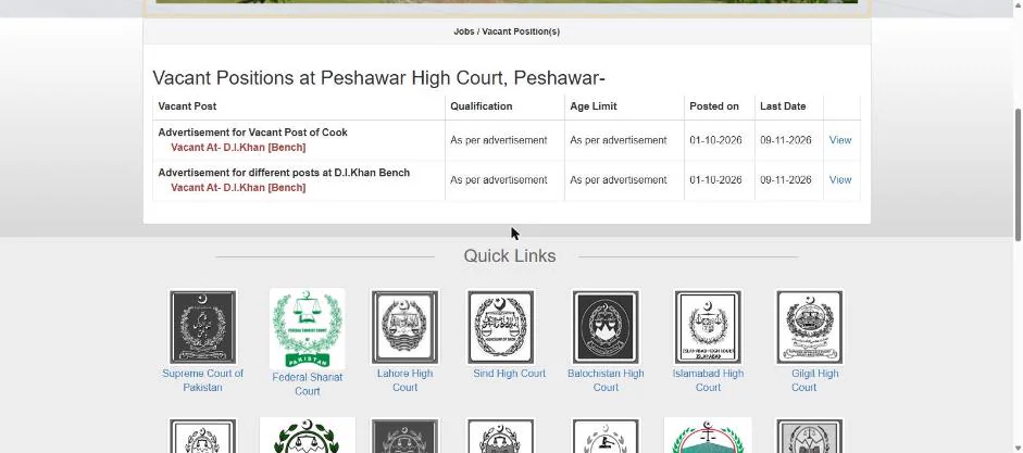 Peshawar High Court official jobs page vacant positions 24 October 2026