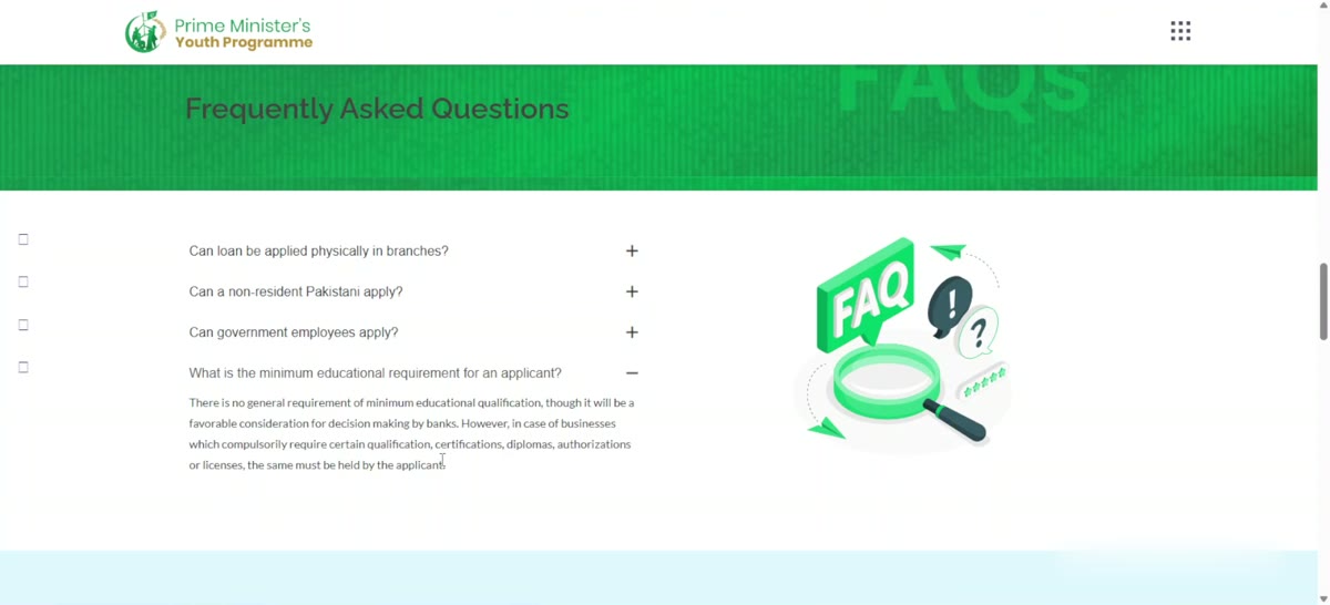 PM Youth Loan Scheme eligibility FAQ – government employees and overseas Pakistanis