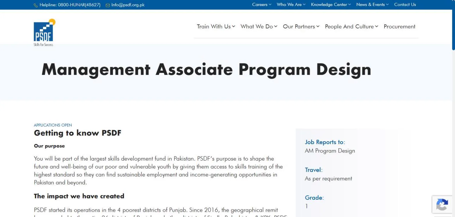 PSDF Management Associate Program Design job detail page screenshot 24 October 2026