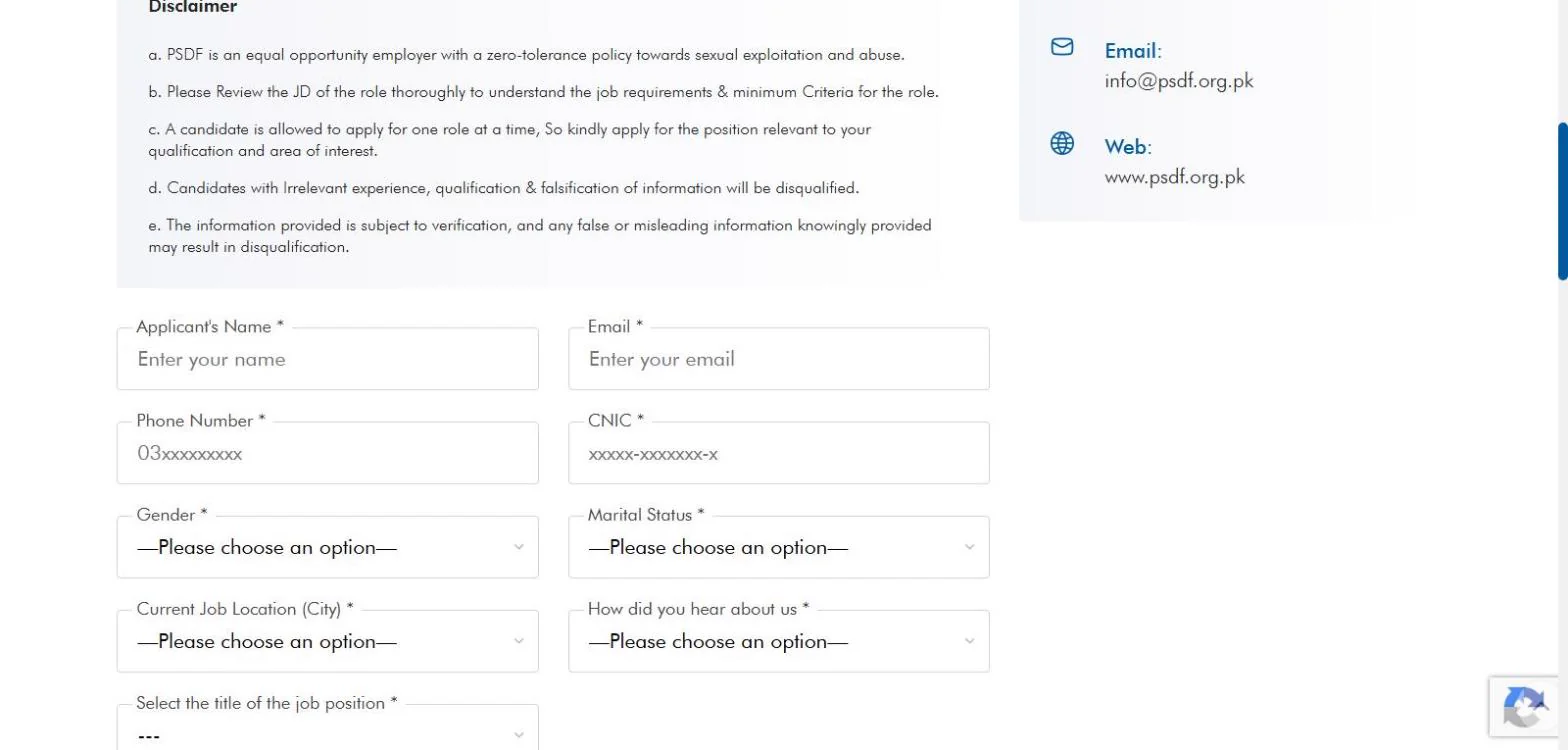 PSDF career form blank screenshot 24 October 2026