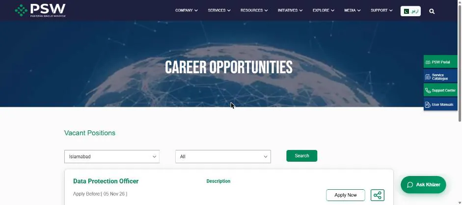PSW career opportunities page with location filter