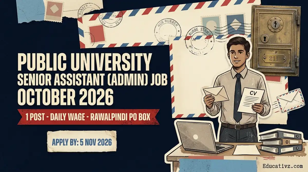 Public sector university Senior Assistant (Admin) job October 2026: 1 post, daily wage, apply by 5 Nov 2026 | Educativz