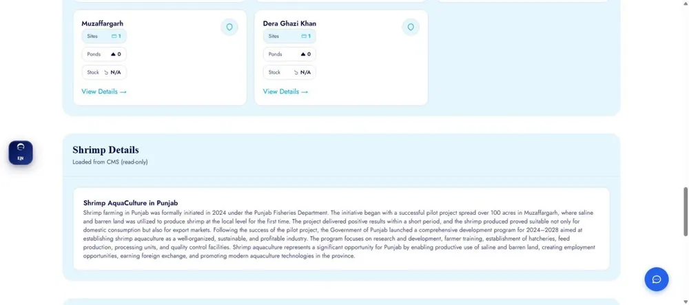 Punjab Aquaculture and Fisheries Department shrimp aquaculture dashboard 2024-2028 Muzaffargarh pilot project 100 acres