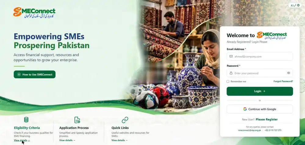 SBP SMEConnect portal home and login page smeconnect.sbp.org.pk October 2026