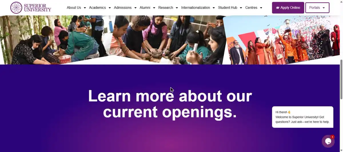 Superior University careers page current openings 25 October 2026
