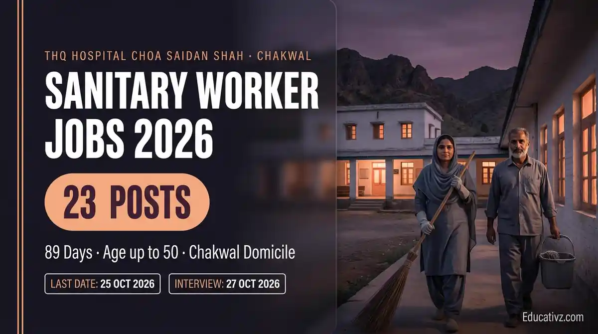 THQ Hospital Choa Saidan Shah Jobs 2026 (Chakwal): 23 Sanitary Worker Posts, Last Date 25 Oct | Educativz