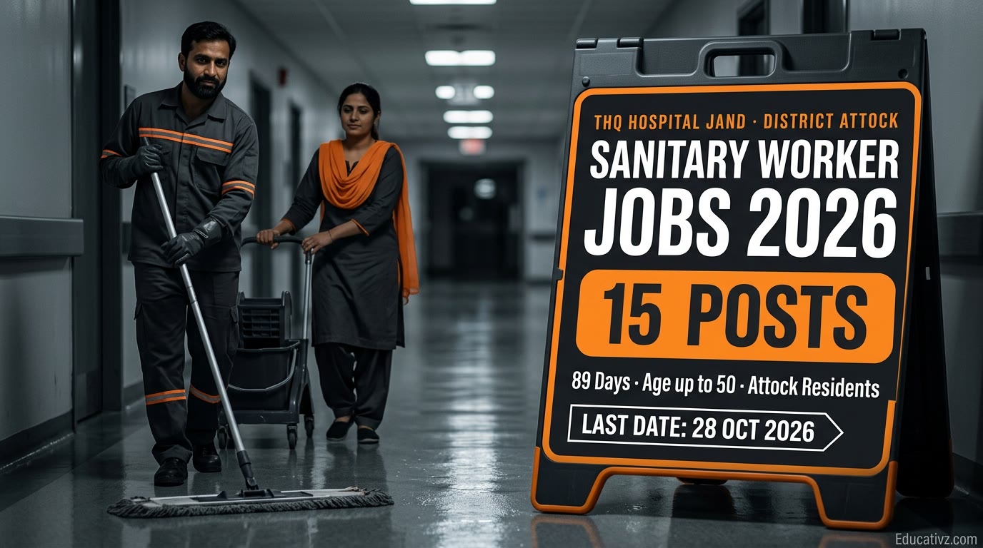 THQ Hospital Jand District Attock Sanitary Worker Jobs 2026: 15 posts, 89 days, age up to 50, last date 28 Oct 2026 | Educativz