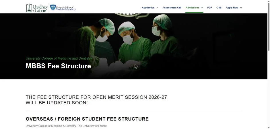 UCMD MBBS fee structure page 2026-27 open merit fee will be updated soon 25 October 2026