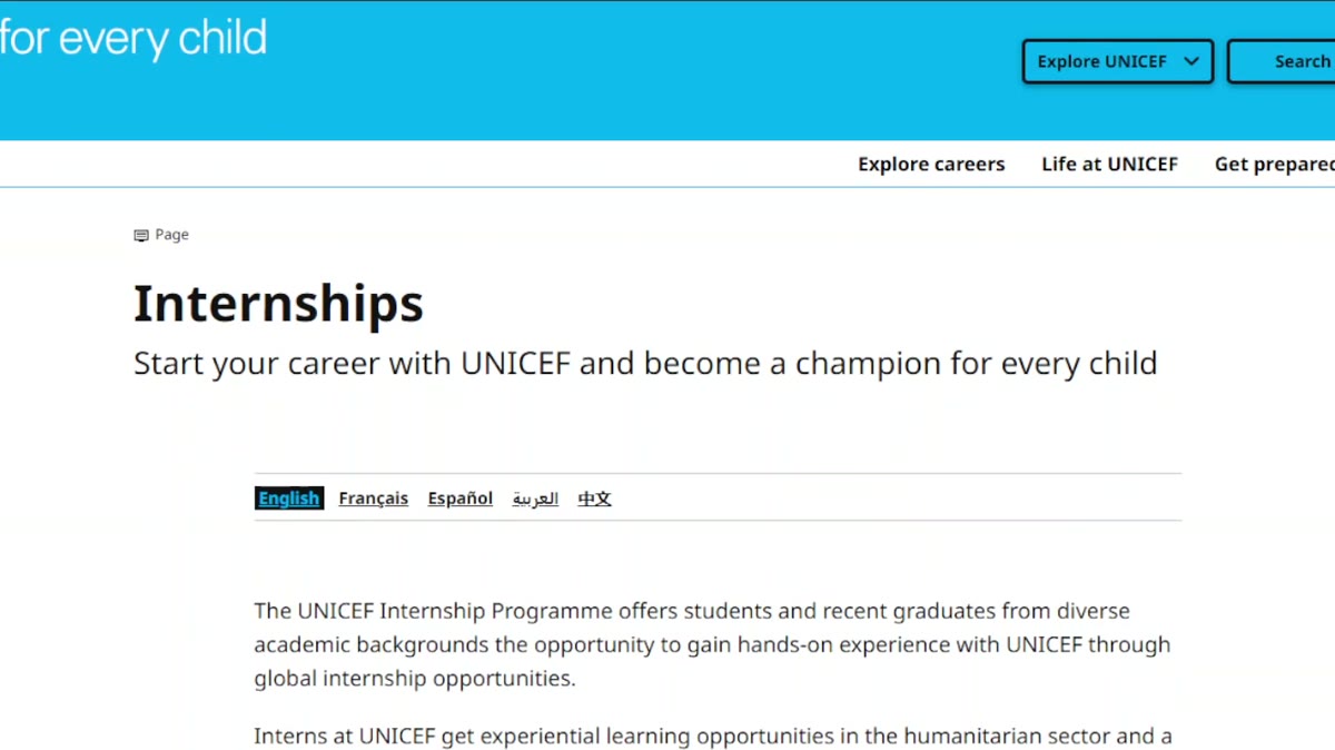 UNICEF Internship Programme official careers page 2026