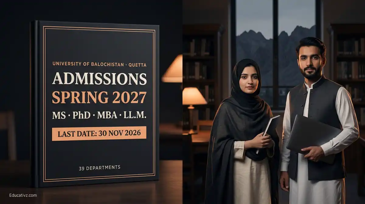 University of Balochistan Quetta admissions Spring 2027: MS, PhD, MBA, LL.M, last date 30 November 2026 | Educativz