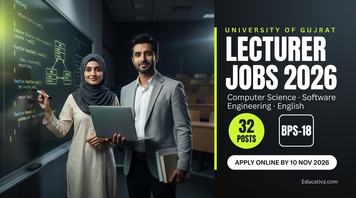 University of Gujrat Lecturer Jobs 2026: 32 posts BPS-18 in Computer Science, Software Engineering and English, apply online by 10 Nov 2026 | Educativz